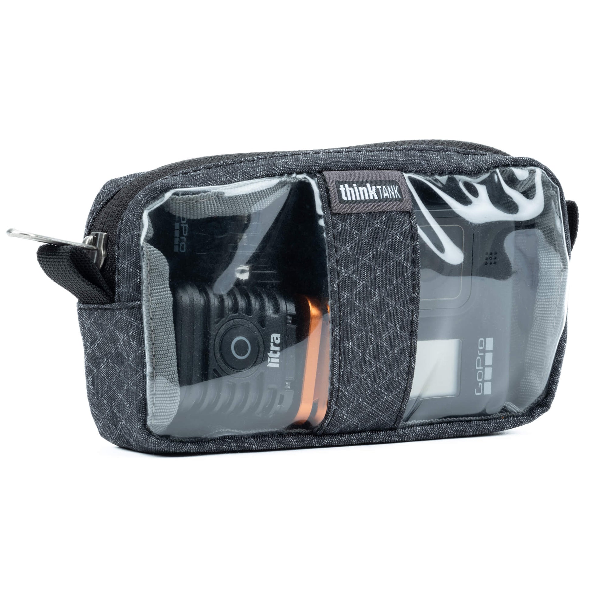 Think Tank Cable Management clear pouch for organising cables with easy visibility.