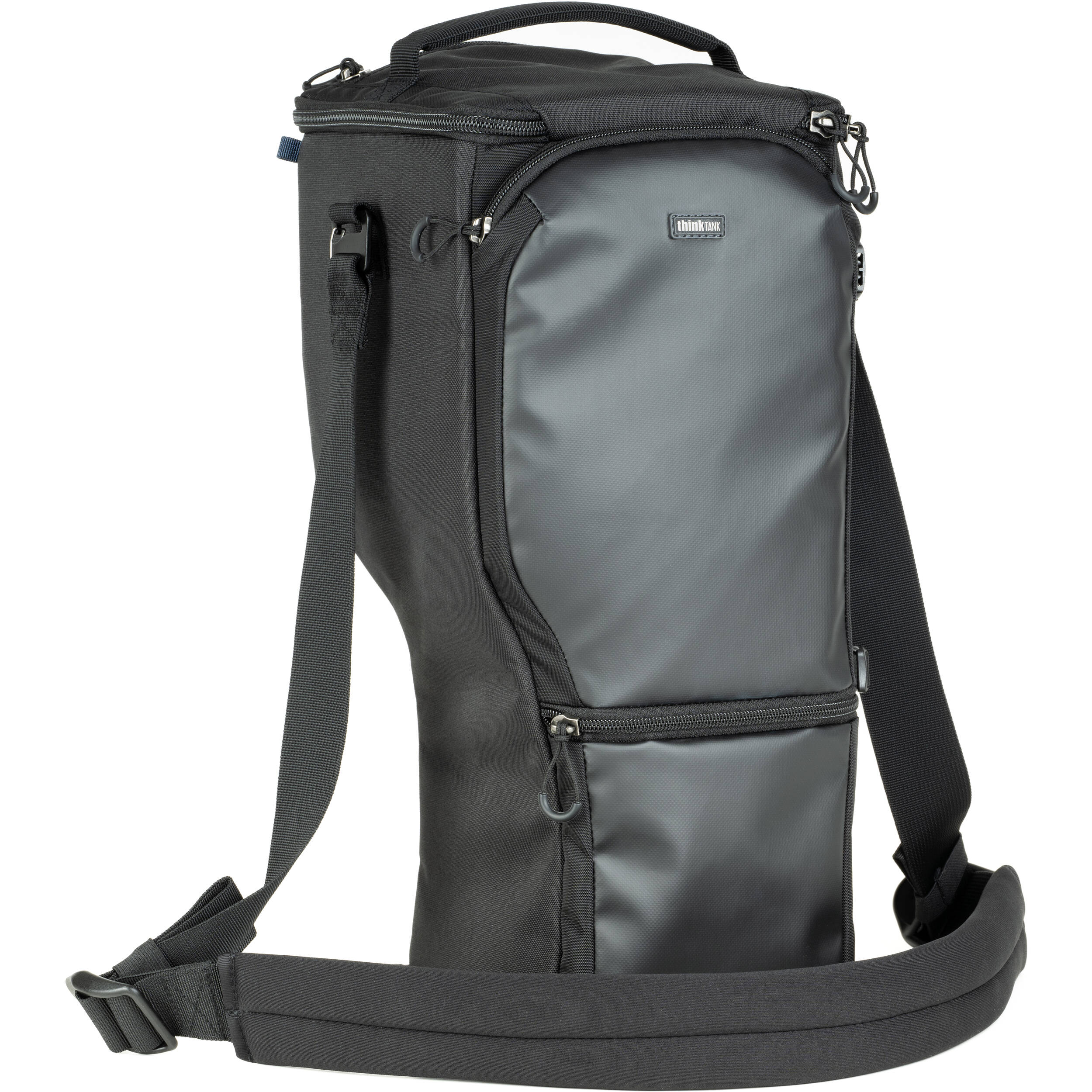 Think Tank Digital Holster 150 for 150–600mm lenses with belt/shoulder carry and accessory pockets.