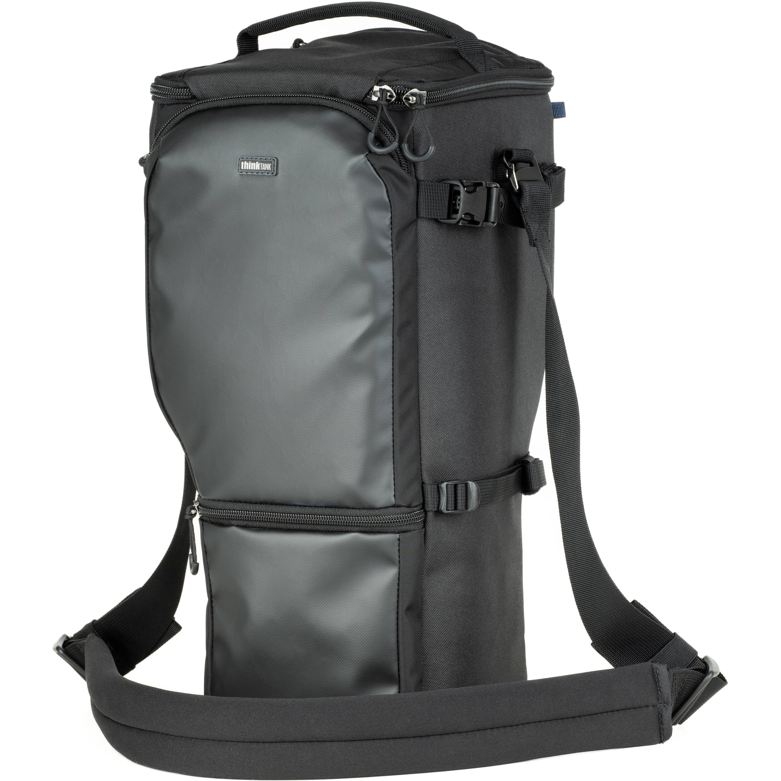 Think Tank Digital Holster 150 for 150–600mm lenses with belt/shoulder carry and accessory pockets.