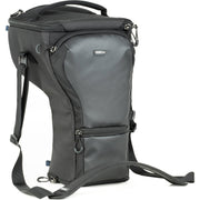 Think Tank Digital Holster 50 V3 bag for DSLR with 70-200mm lens, quick-access lid, belt attachment, and water-resistant design.