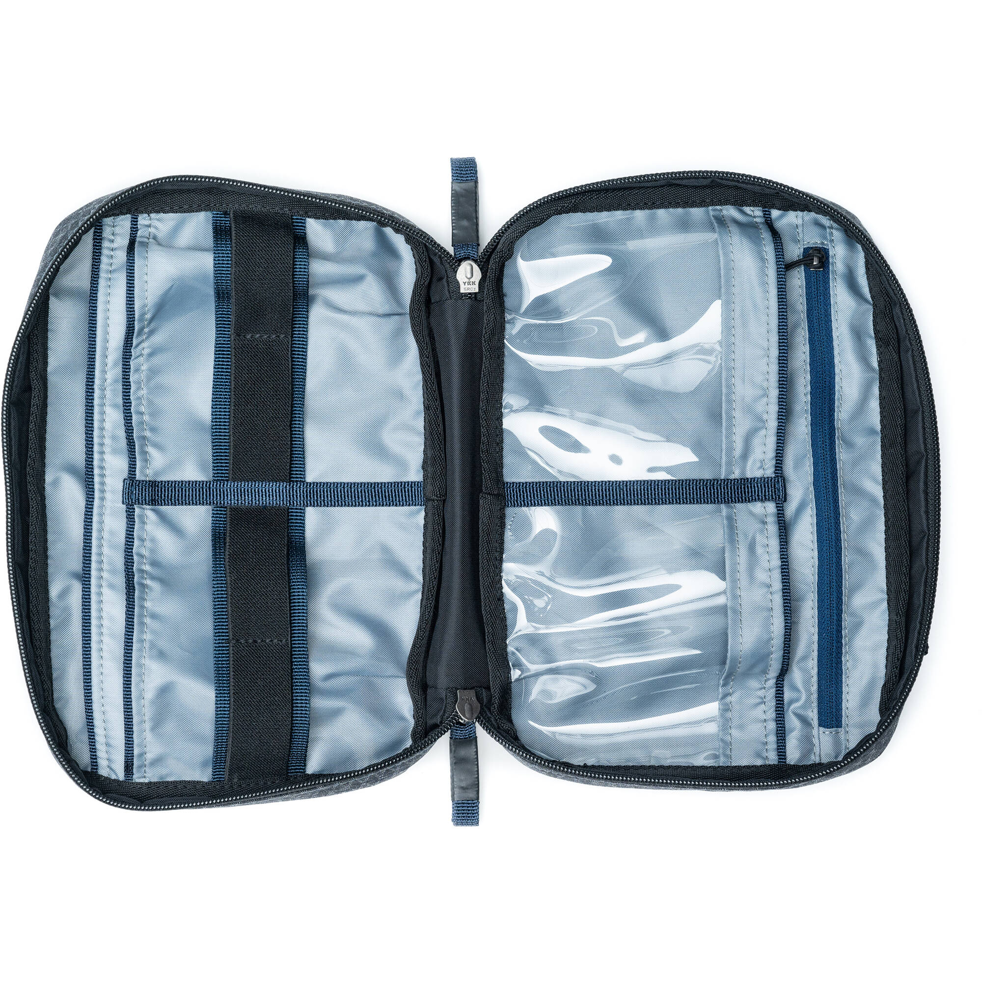 Think Tank EDC Pouch with pockets, zippered compartment, water-repellent coating, and open-flat design for easy access.