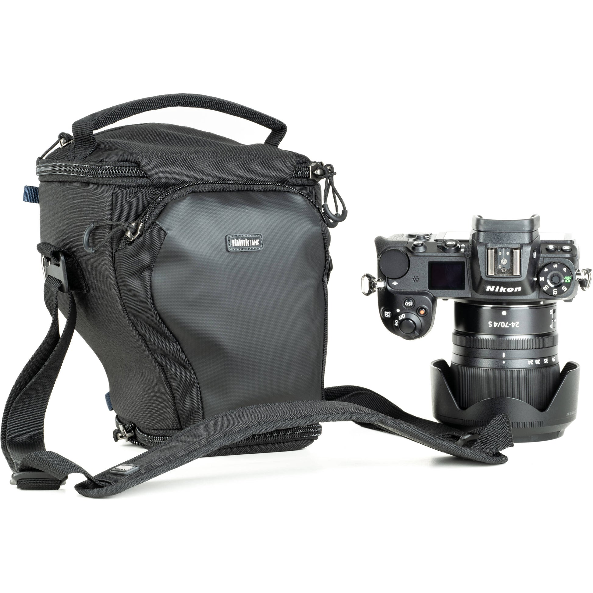 Think Tank mirrorless camera holster with accessory pockets
