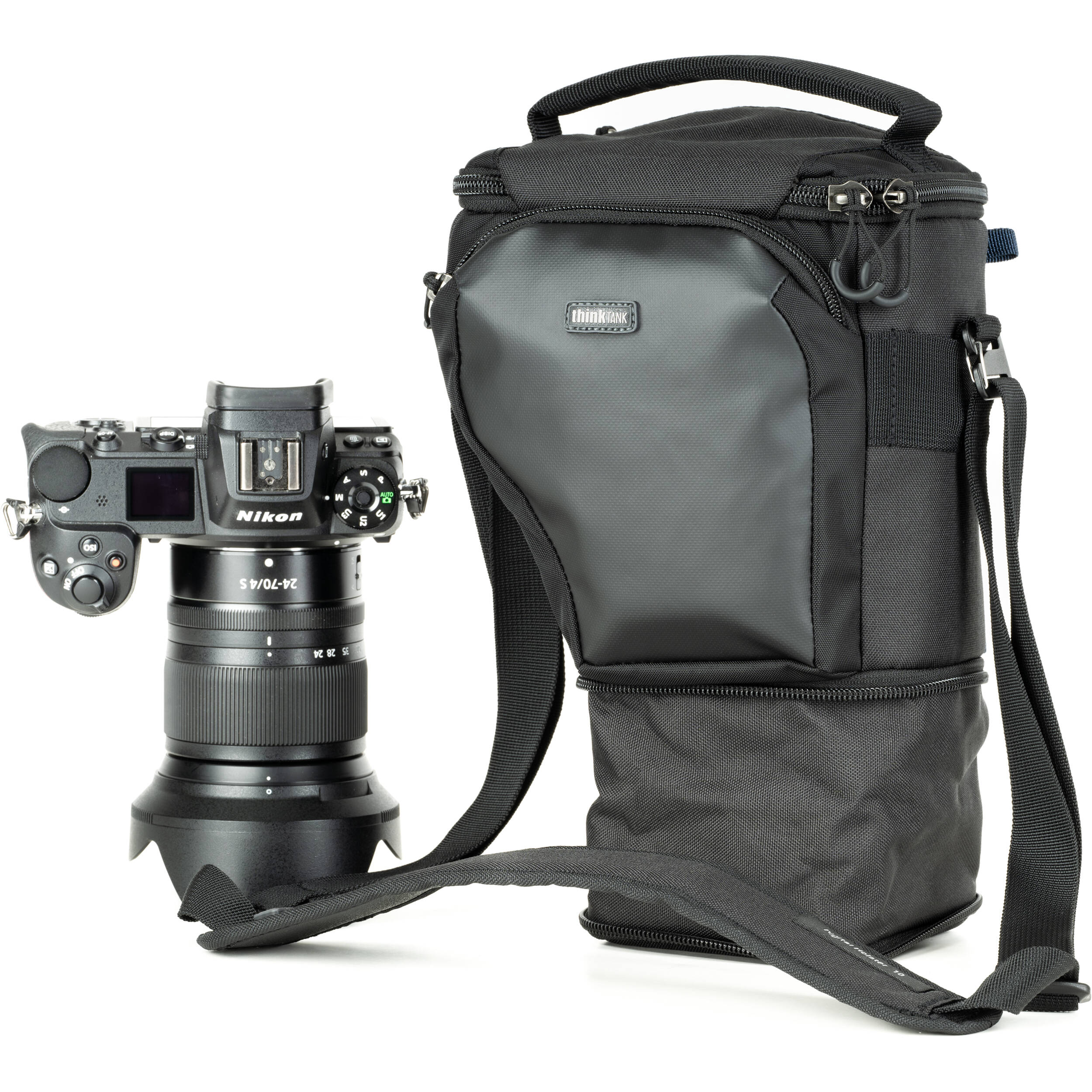 Think Tank mirrorless camera holster with accessory pockets
