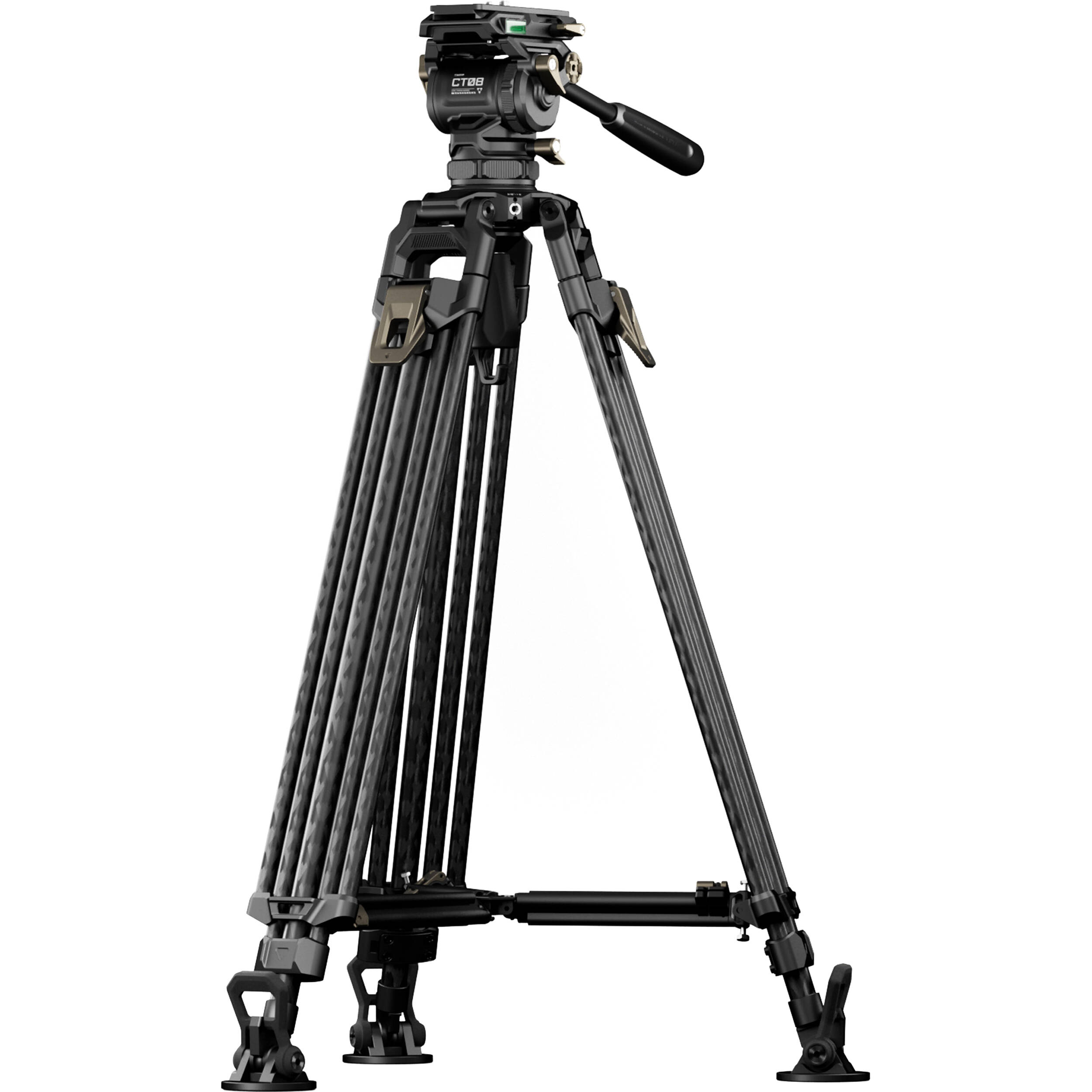 This tripod offers carbon fibre legs, 360° rotation, a cine fluid head for stability and aluminium alloy construction, ideal for professionals.