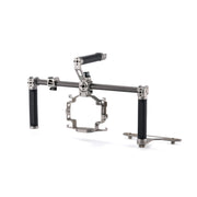 Modular camera cage with accessory mounts and audio integration for DJI Mavic 4 Pro.