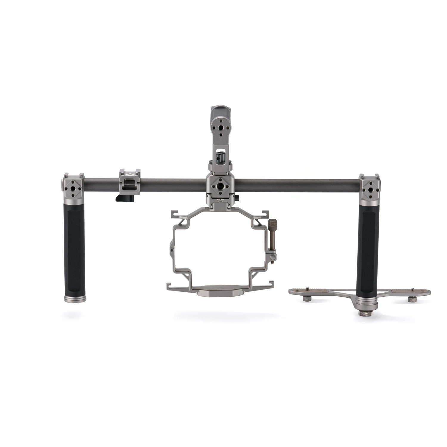 Modular camera cage with accessory mounts and audio integration for DJI Mavic 4 Pro.