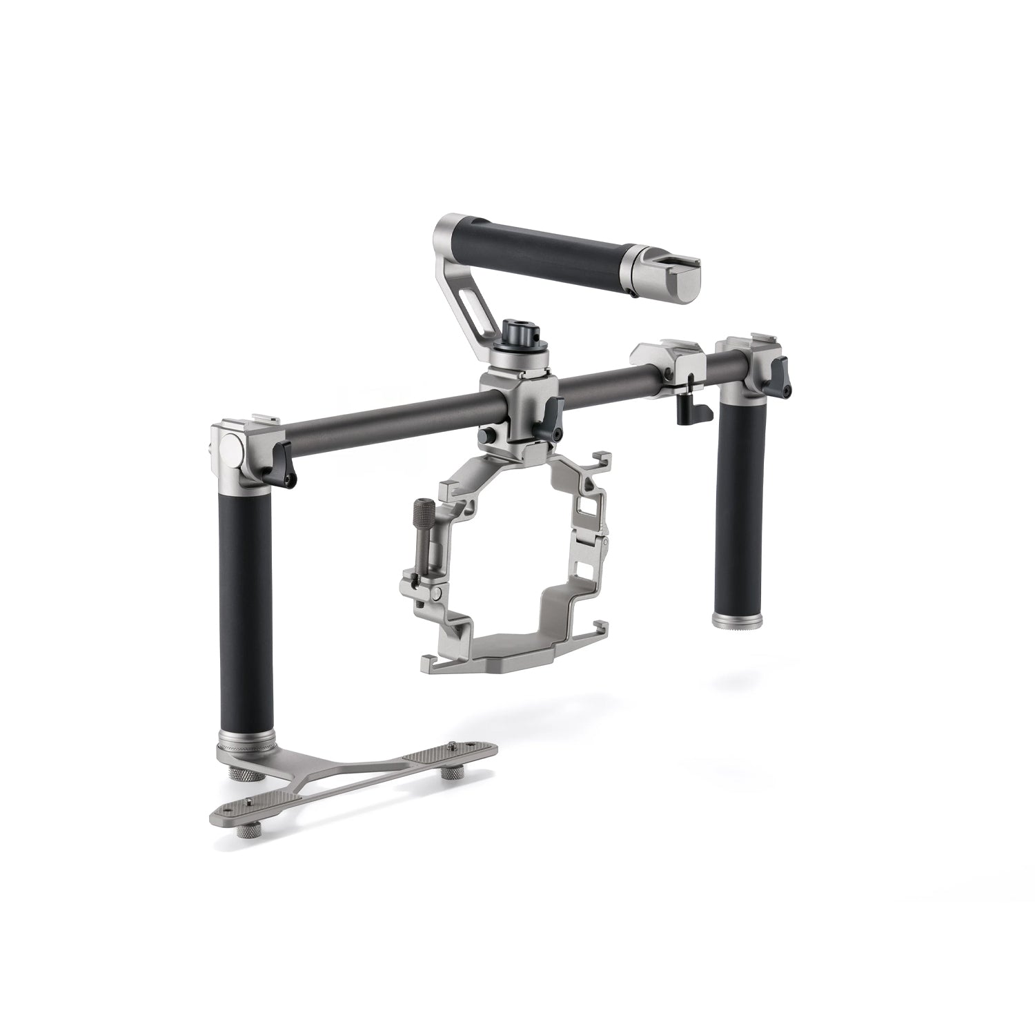 Modular camera cage with accessory mounts and audio integration for DJI Mavic 4 Pro.