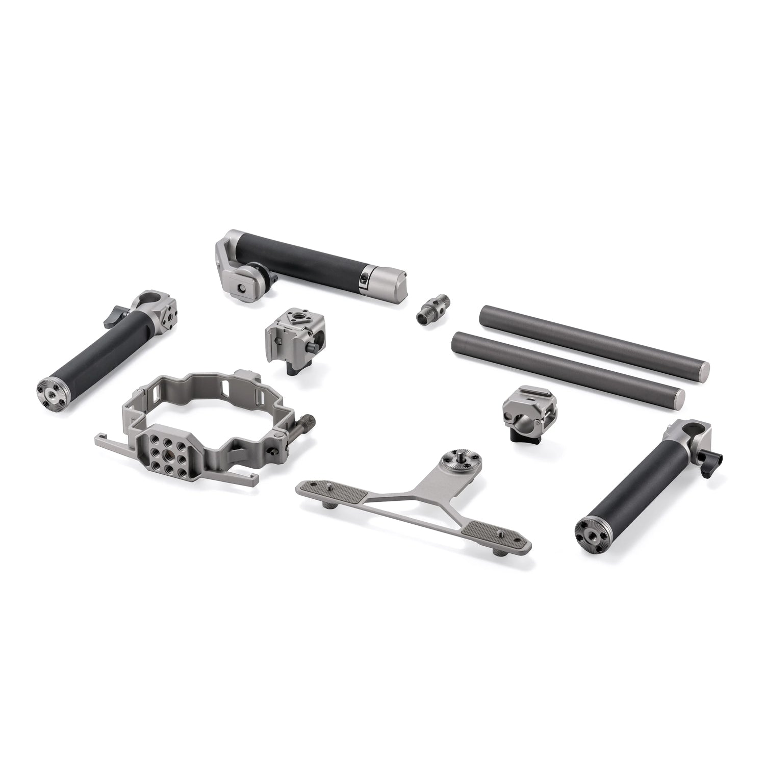 Modular camera cage with accessory mounts and audio integration for DJI Mavic 4 Pro.