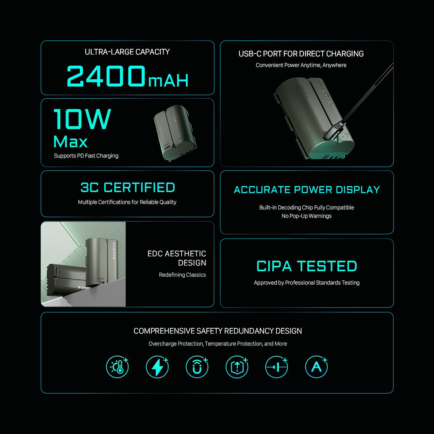 Tilta LP-E6P battery with USB-C port