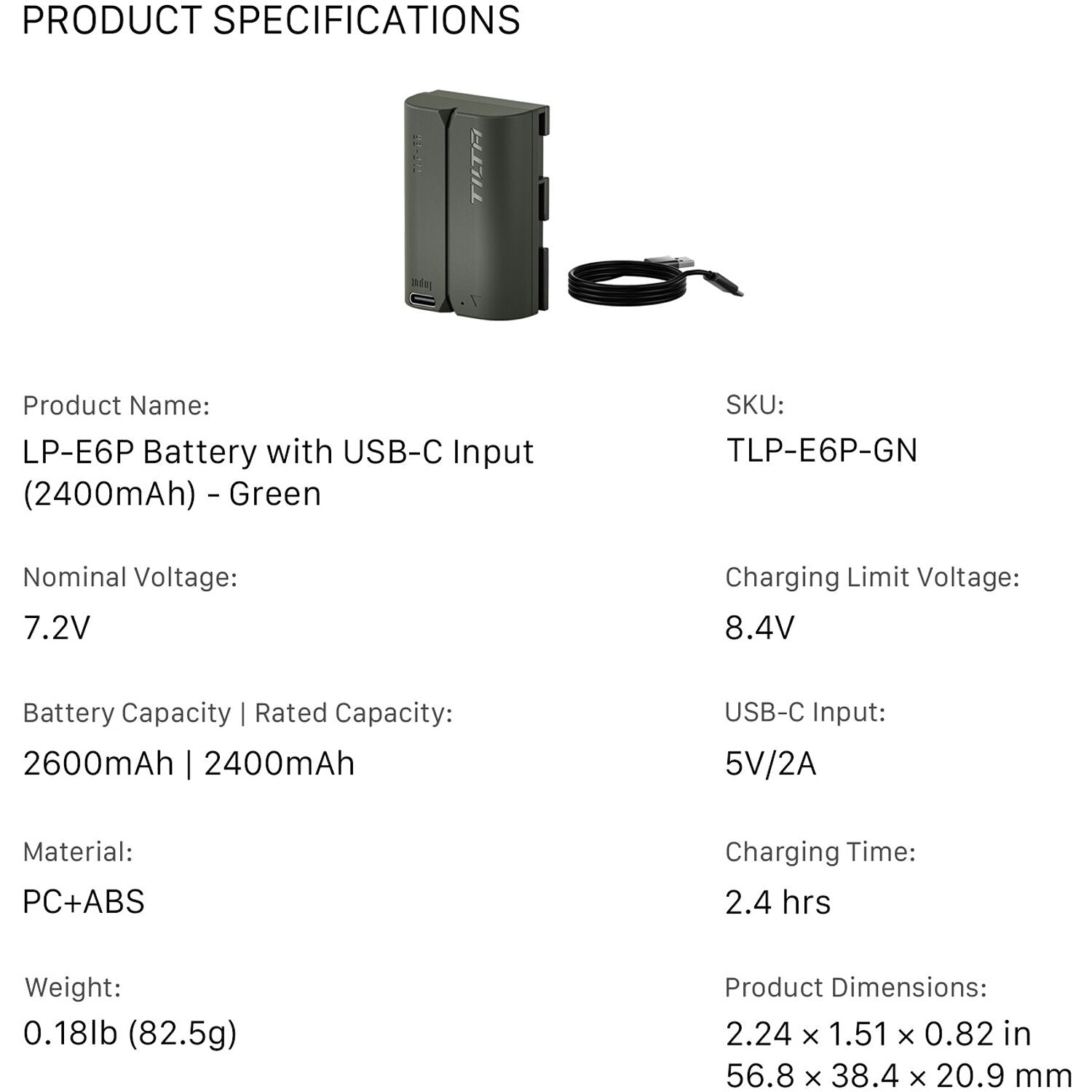 Tilta LP-E6P battery with USB-C port