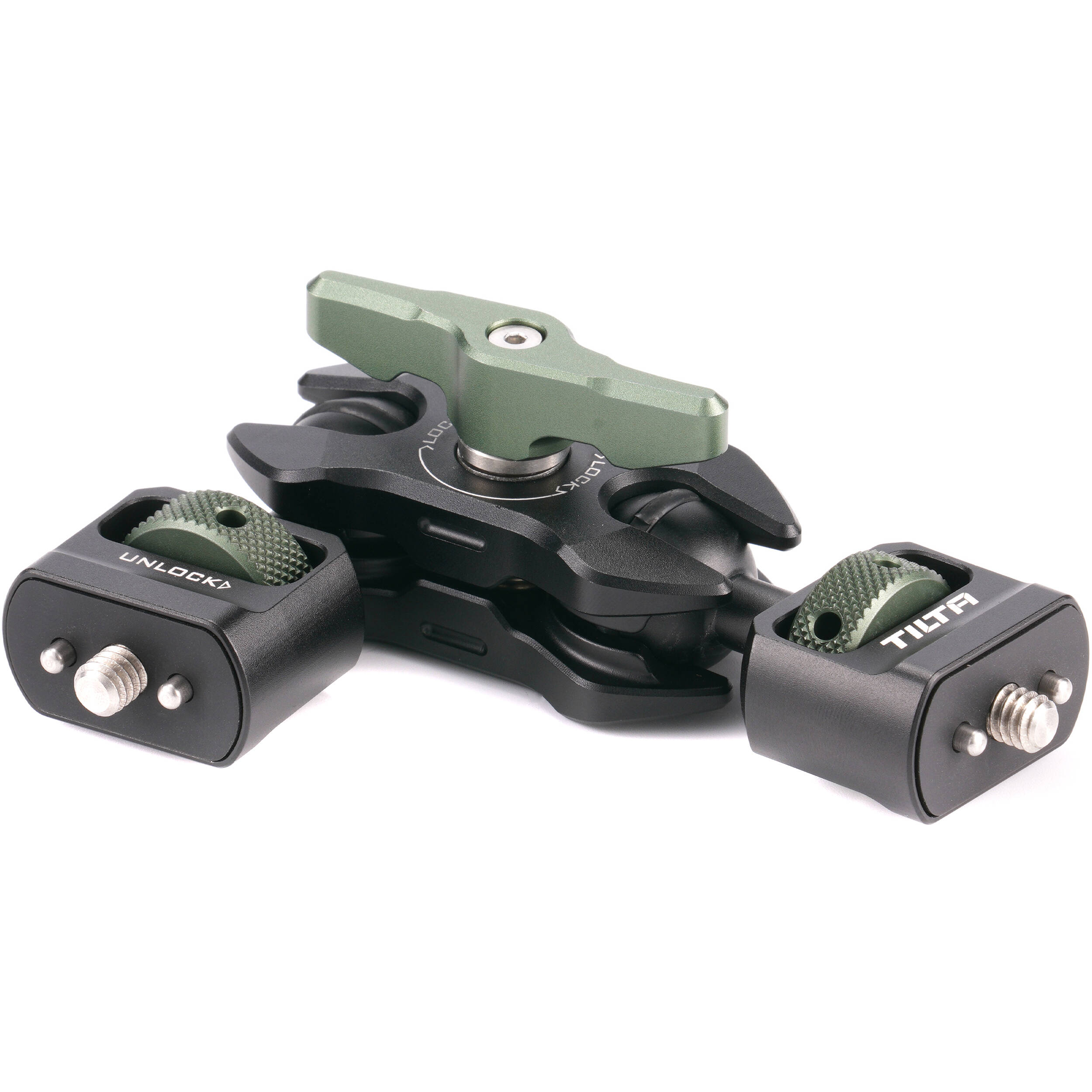 Tilta mini articulating arm in black with two ¼″-20 mounting ends and ball joints.