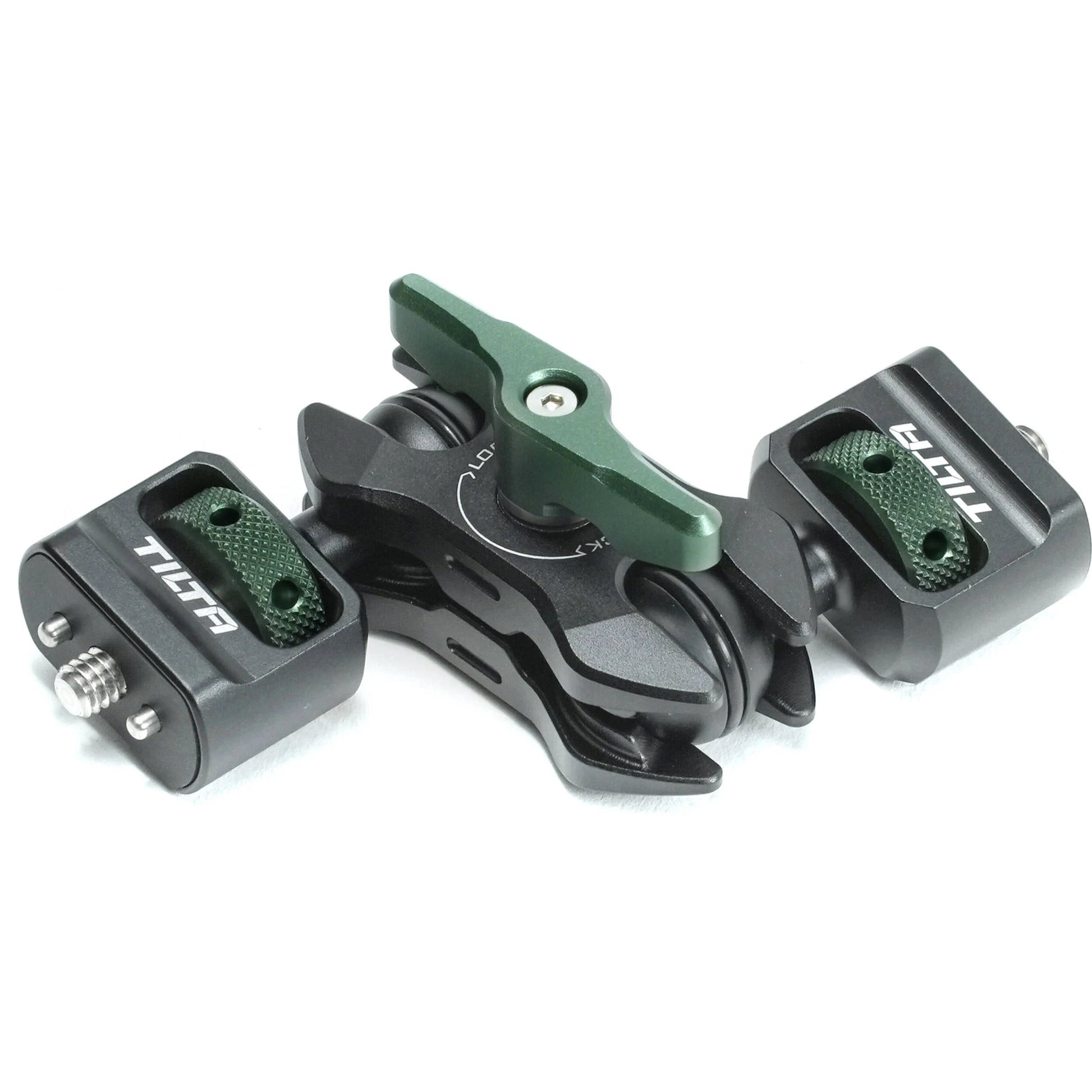Tilta mini articulating arm in black with two ¼″-20 mounting ends and ball joints.