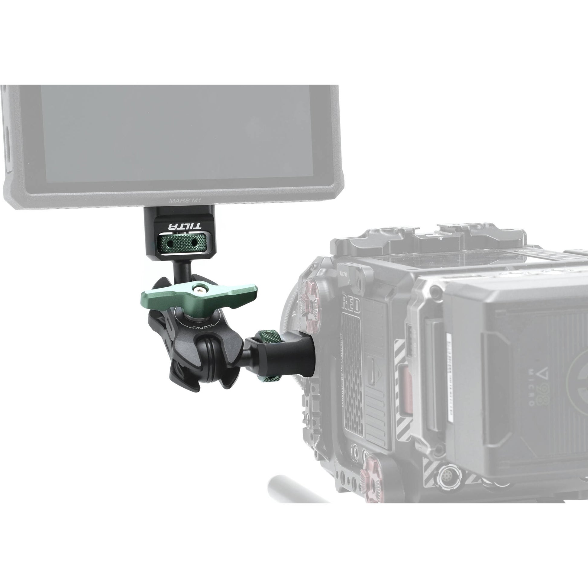 Tilta mini articulating arm in black with two ¼″-20 mounting ends and ball joints.