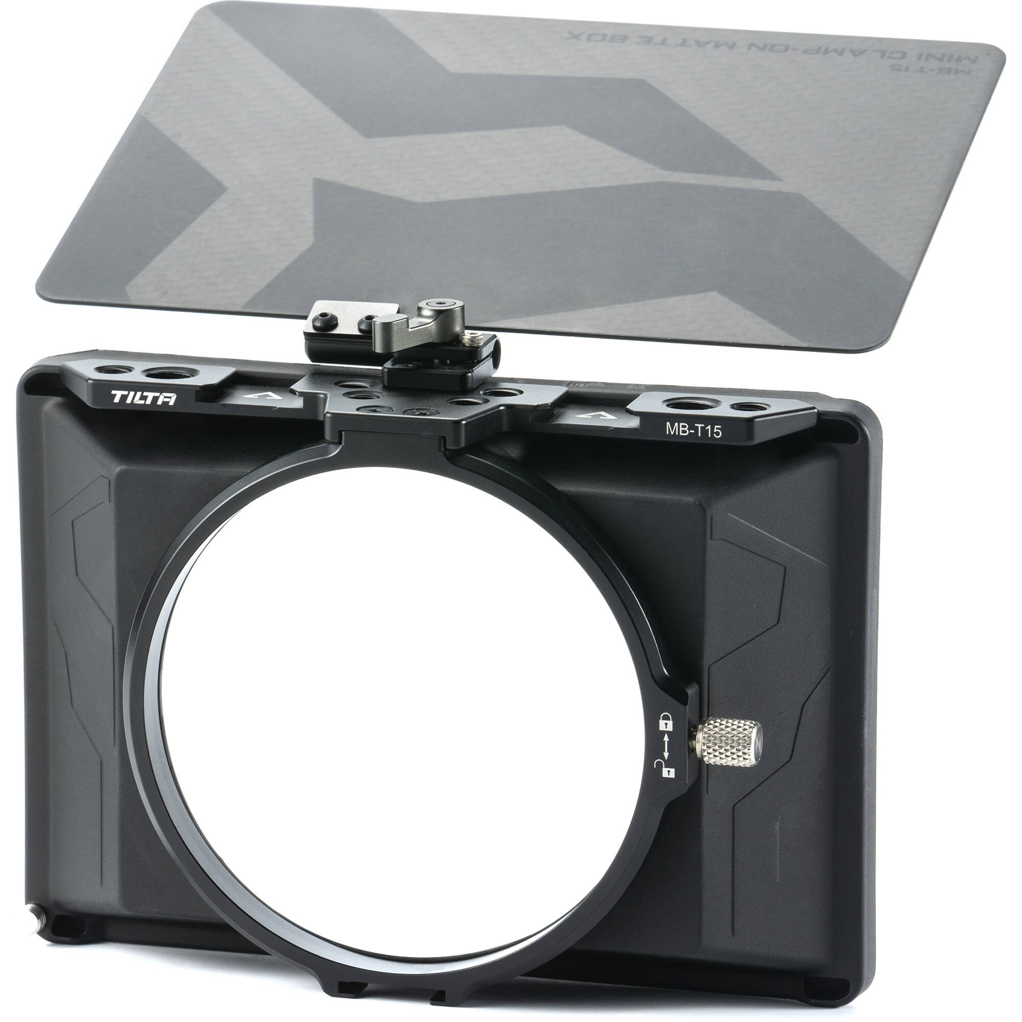 Camera lens hood with Tilta branding on a white background