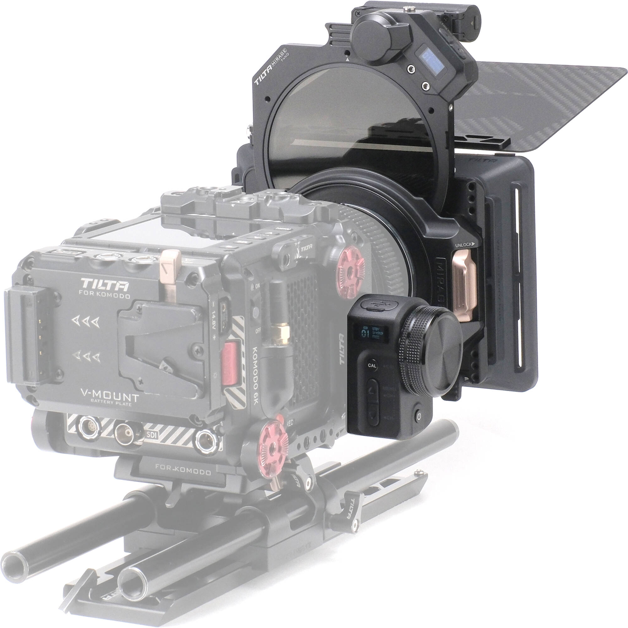 Tilta Mirage Motorised VND Kit with Matte Box, providing motorised variable ND control and adjustable flags for video production.