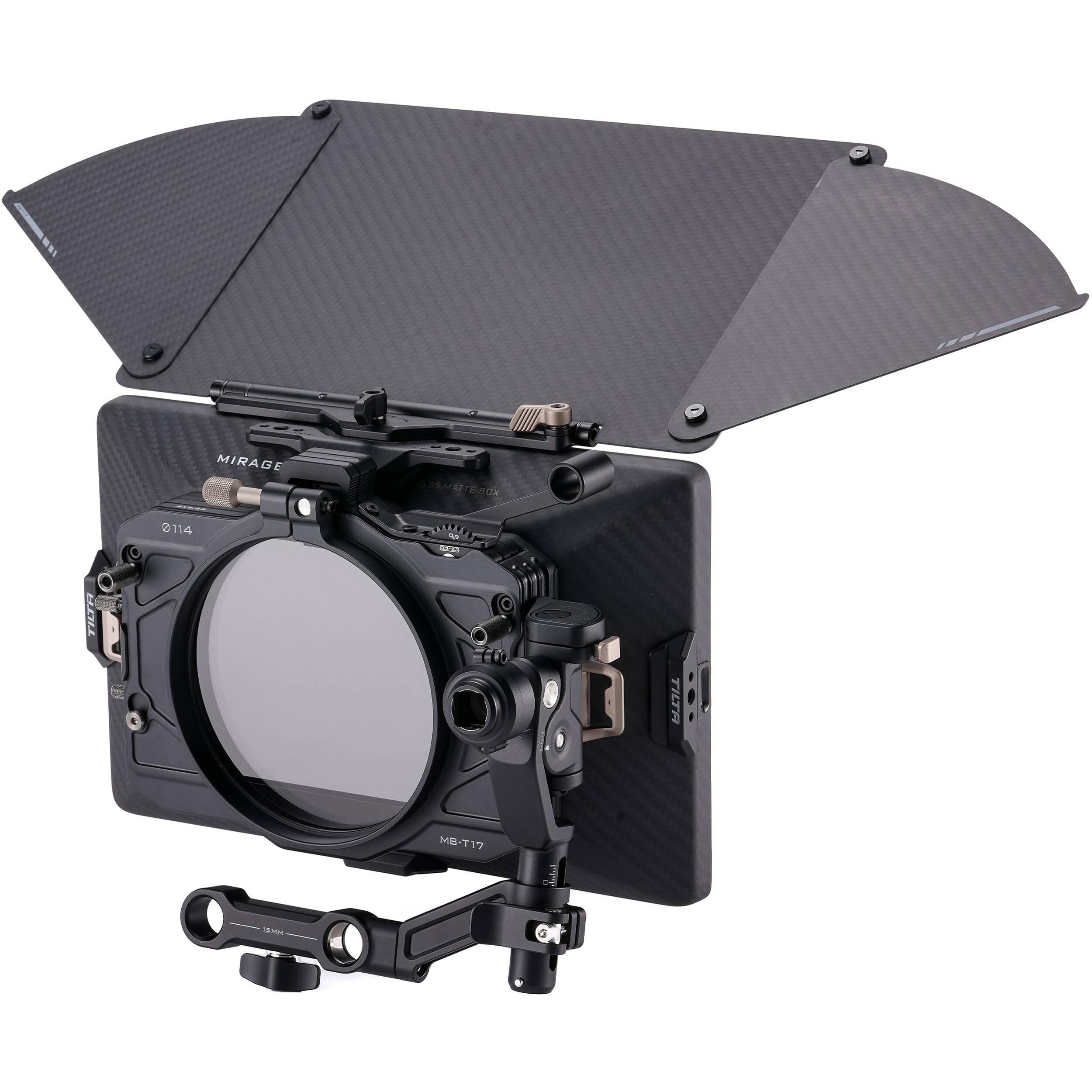Tilta Mirage Pro Matte Box with quick release hood attached to cinema lens.