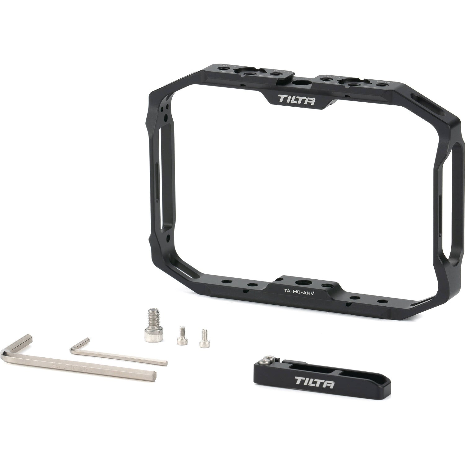 This monitor cage for the Atomos Ninja V provides durable protection and versatile rigging options with multiple 1/4"-20 threads and NATO rails.