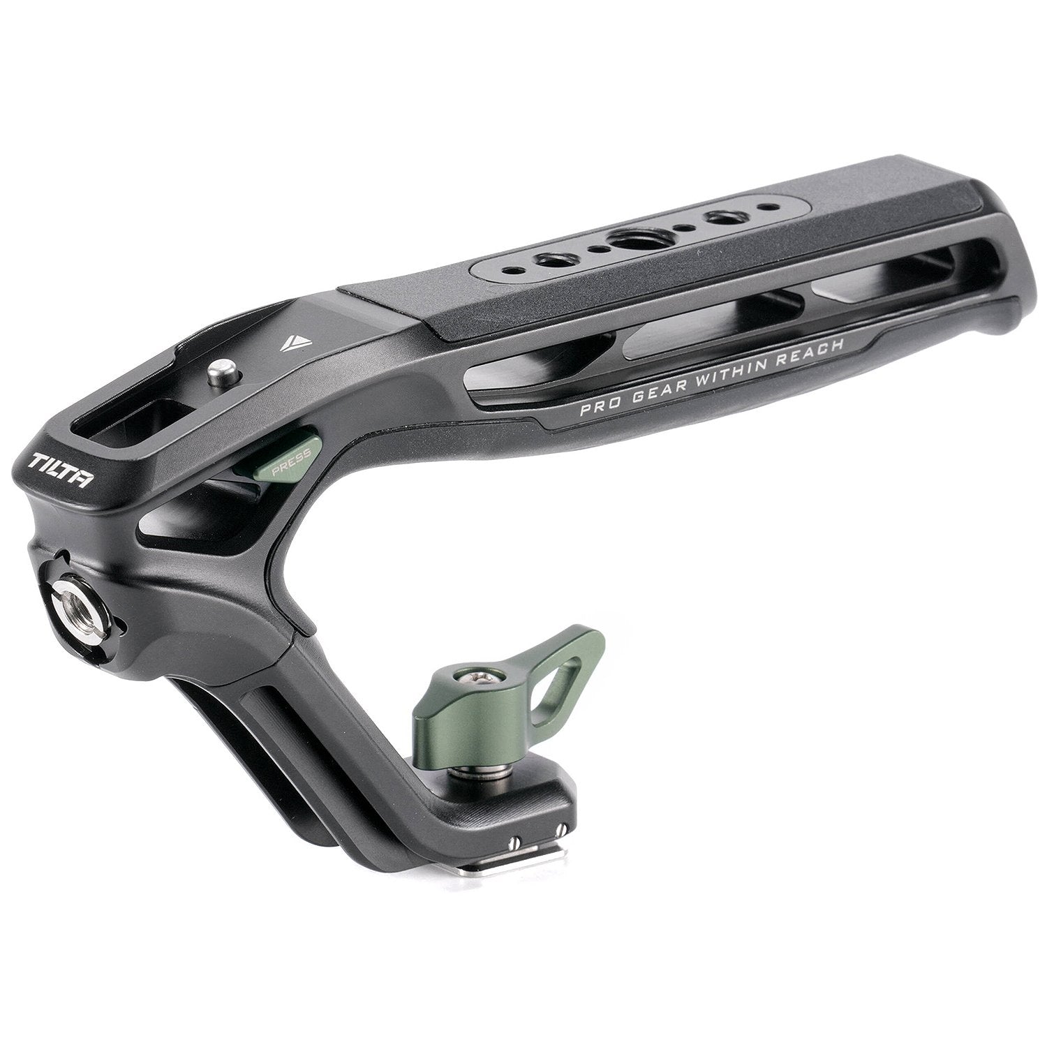 A top handle with various mounting options for a variety of camera cages and systems to assist in improving low-angle captures.