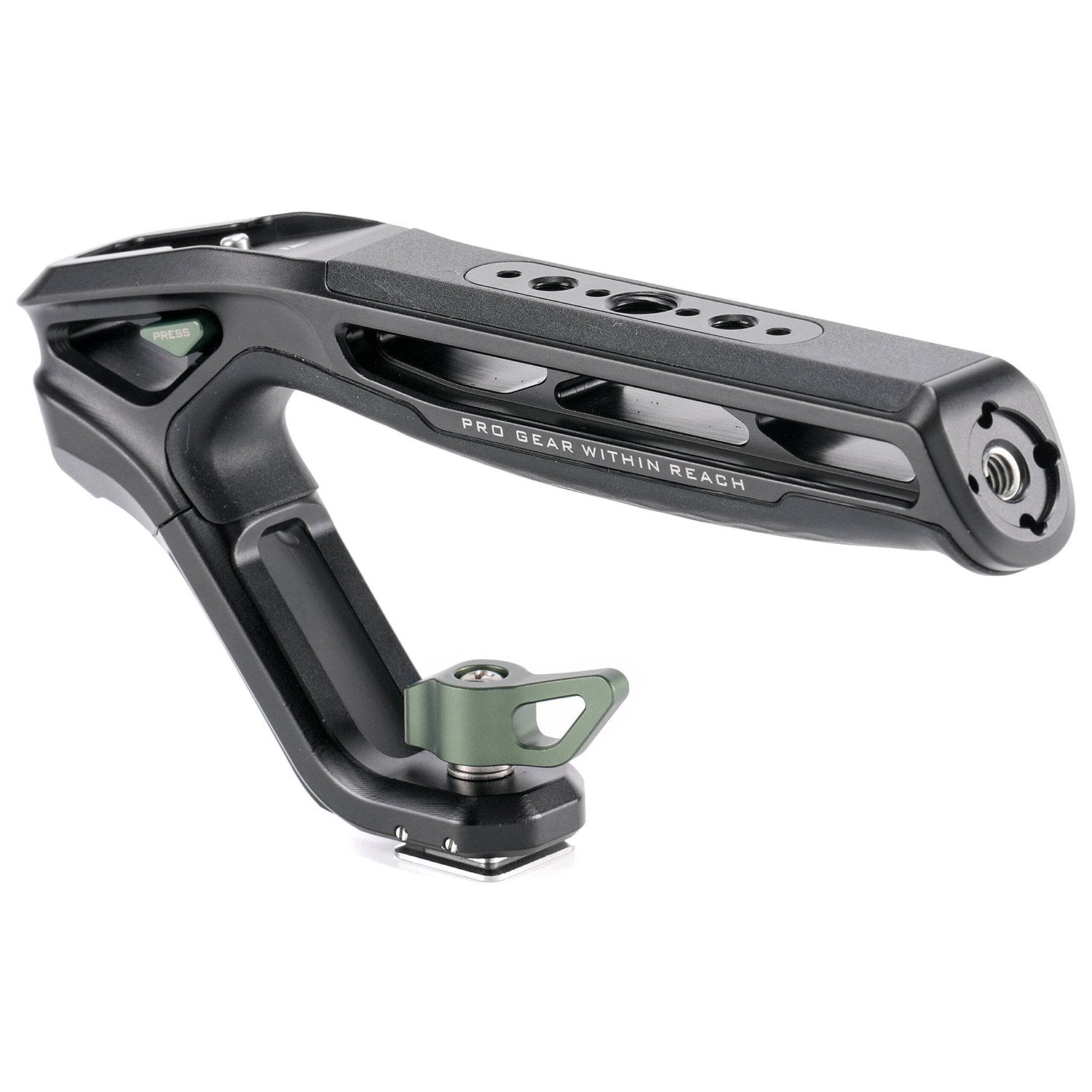 A top handle with various mounting options for a variety of camera cages and systems to assist in improving low-angle captures.