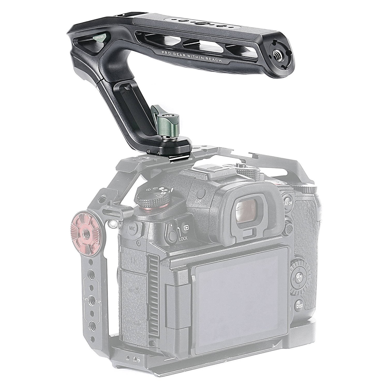 A top handle with various mounting options for a variety of camera cages and systems to assist in improving low-angle captures.