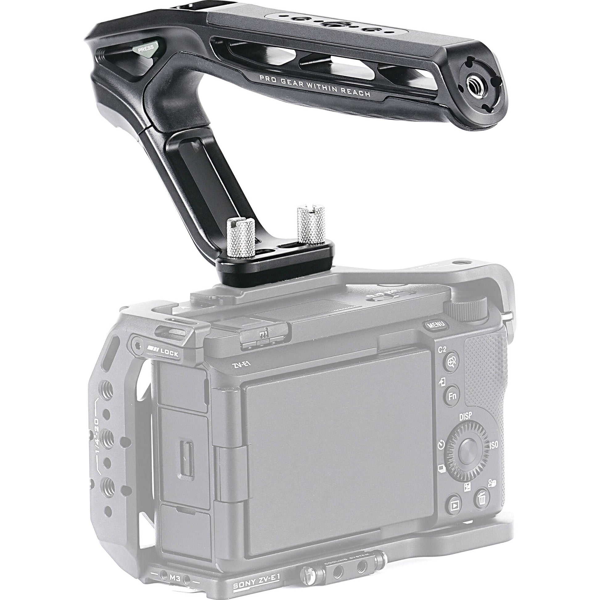 A top handle perfect for adding accessories to your camera cage and that easily adapts to multiple photography scenarios. 