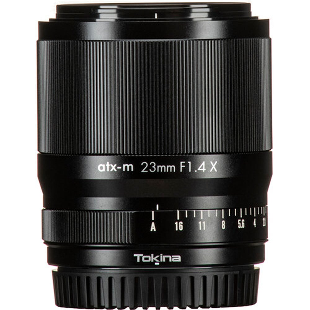 Tokina atx-m 23mm f/1.4 wide-angle prime lens for Fujifilm X APS-C mirrorless cameras.