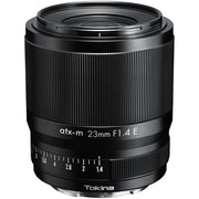 Tokina atx-m 23mm f/1.4 wide-angle prime lens for Sony E APS-C mirrorless cameras.