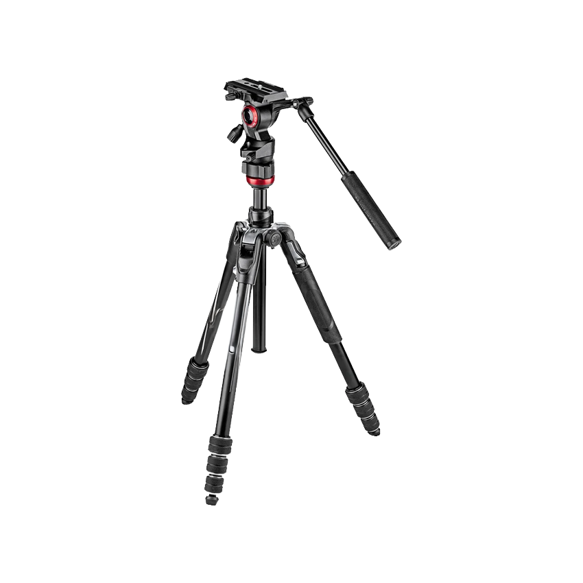 Camera tripod with pan head on a white background