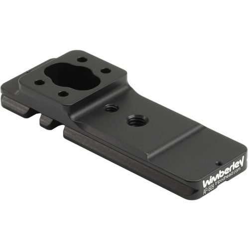 Wimberley AP-609 Quick Release Replacement Foot designed for the Sony 400mm f/2.8 GM OSS lens. Made from anodized 6061 aluminium, this low-profile Arca-Swiss compatible plate replaces the factory foot to add stiffness, reduce vibration, and improve balance when mounted on a head. It can also function as a quick-release plate and provides optimal geometry for use with Wimberley Sidemount Head and Sidekick.