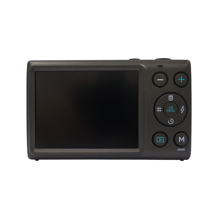 Yashica DigiMate compact camera with CMOS sensor, 4K video, 18x zoom, and 2.7" LCD on white background.