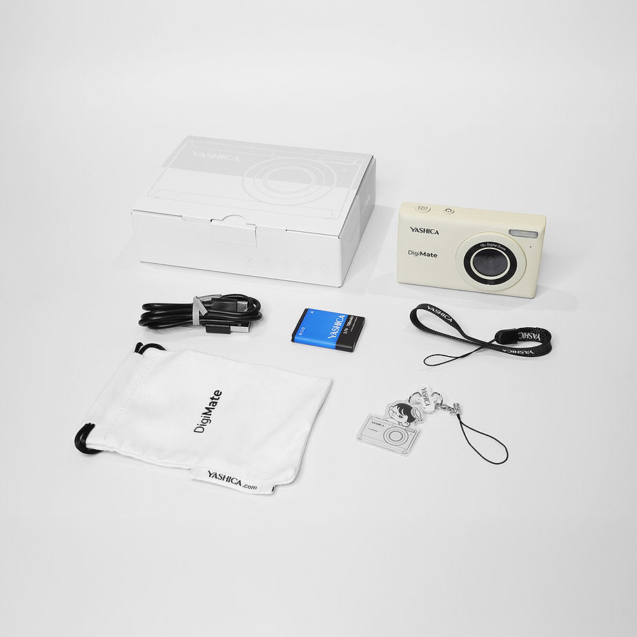 Yashica DigiMate compact camera with CMOS sensor, 4K video, 18x zoom, and 2.7" LCD on white background.