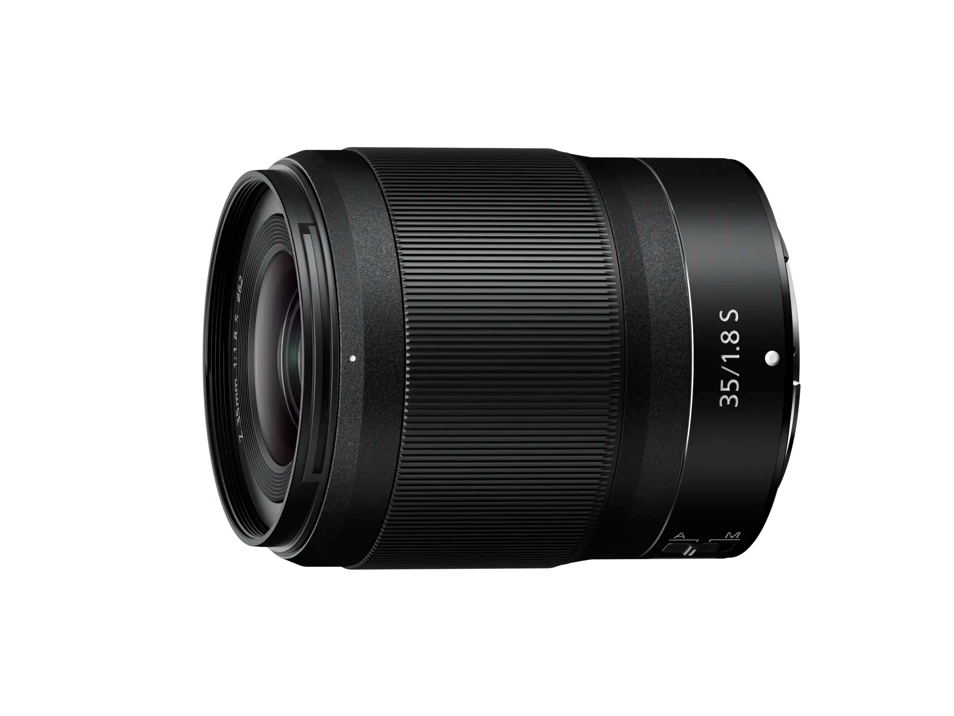 Camera lens with specifications on a white background
