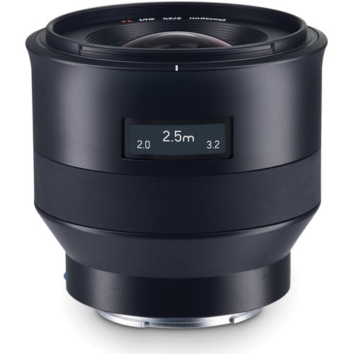 Zeiss Batis 25mm f/2 wide-angle prime lens for Sony E full-frame mirrorless cameras.