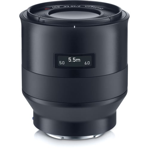 Zeiss Batis 40mm f/2 CF Lens for Sony E. Fast f/2 aperture, Close Focus design, OLED display, and weather-sealed construction for versatile shooting.