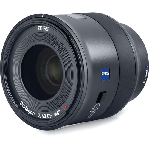 Zeiss Batis 40mm f/2 CF Lens for Sony E. Fast f/2 aperture, Close Focus design, OLED display, and weather-sealed construction for versatile shooting.
