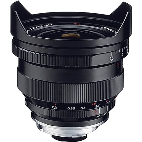 Zeiss Distagon 15mm f/2.8 ZM for Leica M. Ultra-wide, fast f/2.8 aperture, sharp optics, and durable metal build for architecture, landscapes, and interiors.