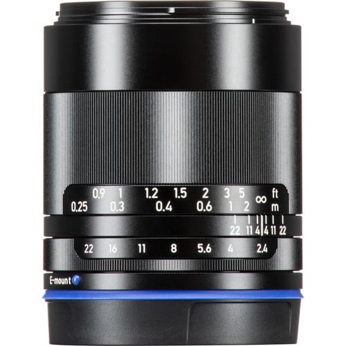 Zeiss Loxia 25mm f/2.4 for Sony E. Wide-angle prime with manual focus, sharp Distagon optics, and weather-sealed all-metal build for professional use.