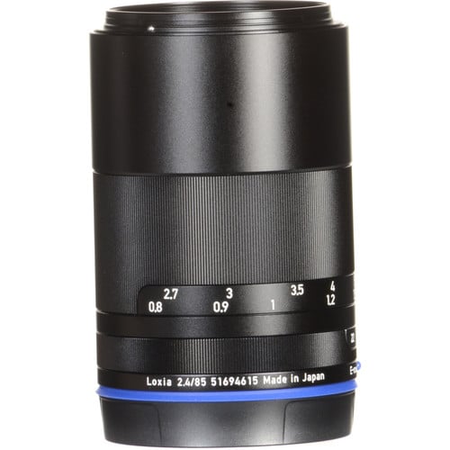 Zeiss Loxia 85mm f/2.4 for Sony E. Short-telephoto prime with Sonnar design, f/2.4 aperture, manual focus, and weather-sealed all-metal construction.