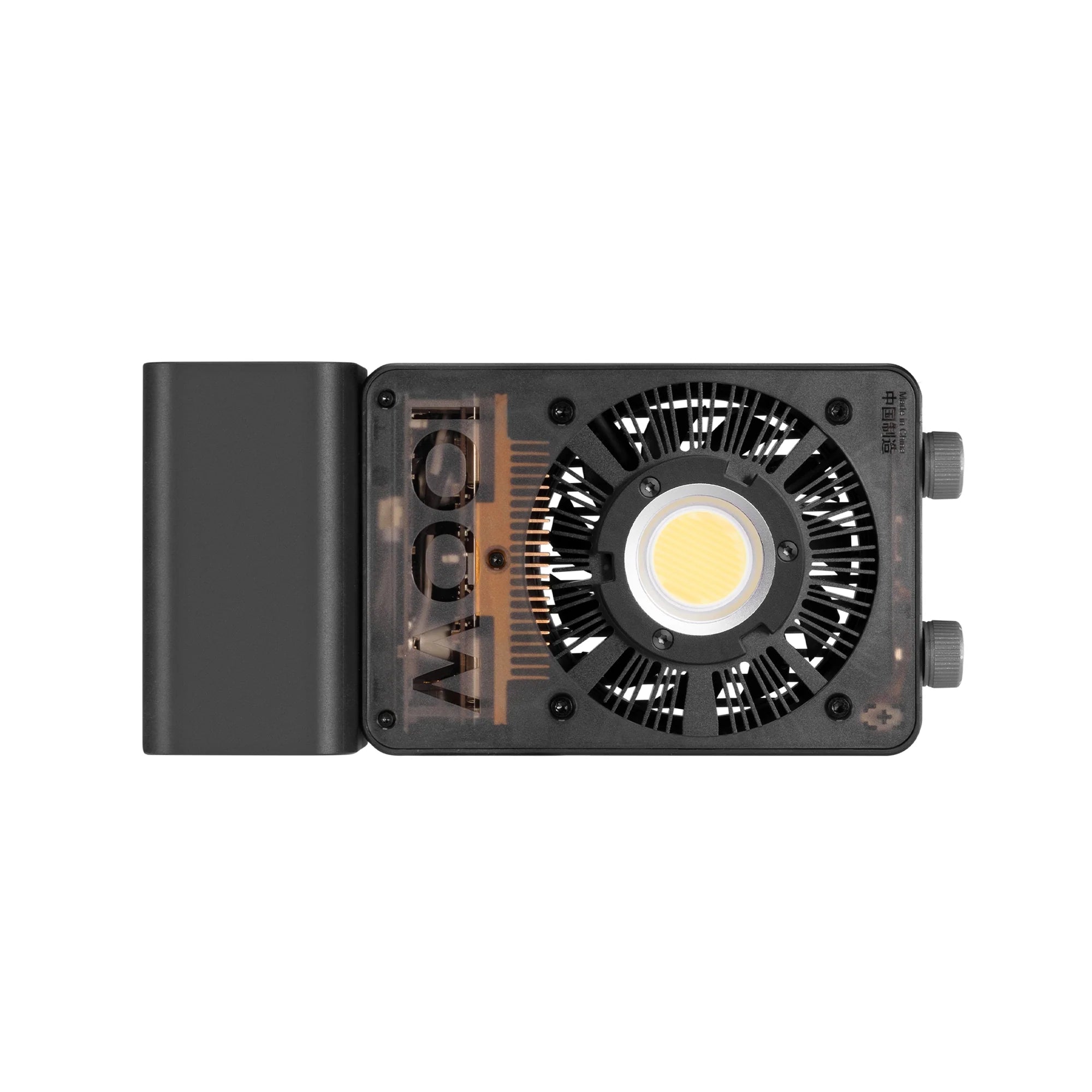 Zhiyun Cinepeer CX100 COB LED video light — compact 100W fixture with Bowens mount, 2700K–6500K color temperature, and built-in 4500mAh battery.