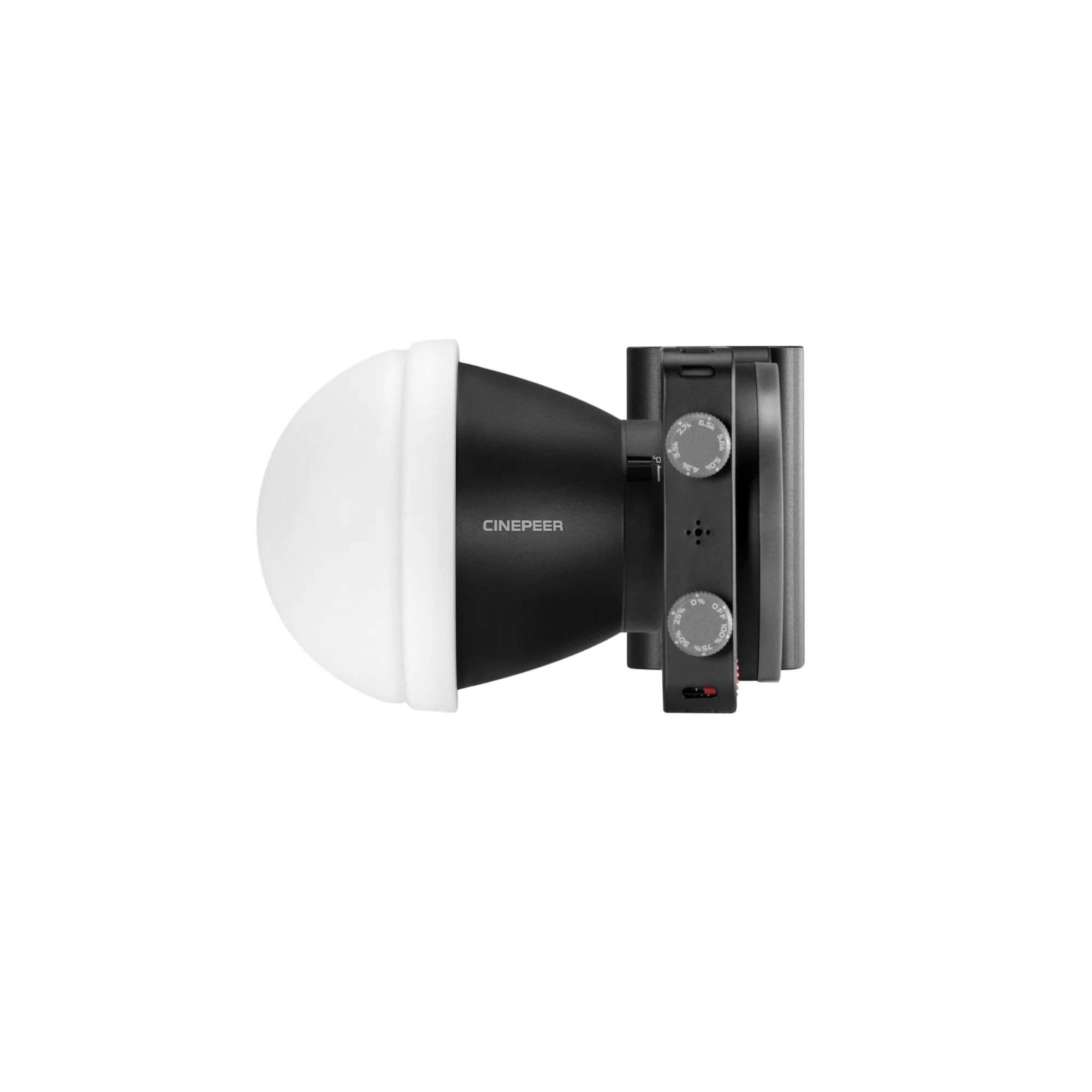Zhiyun Cinepeer CX100 COB LED video light — compact 100W fixture with Bowens mount, 2700K–6500K color temperature, and built-in 4500mAh battery.