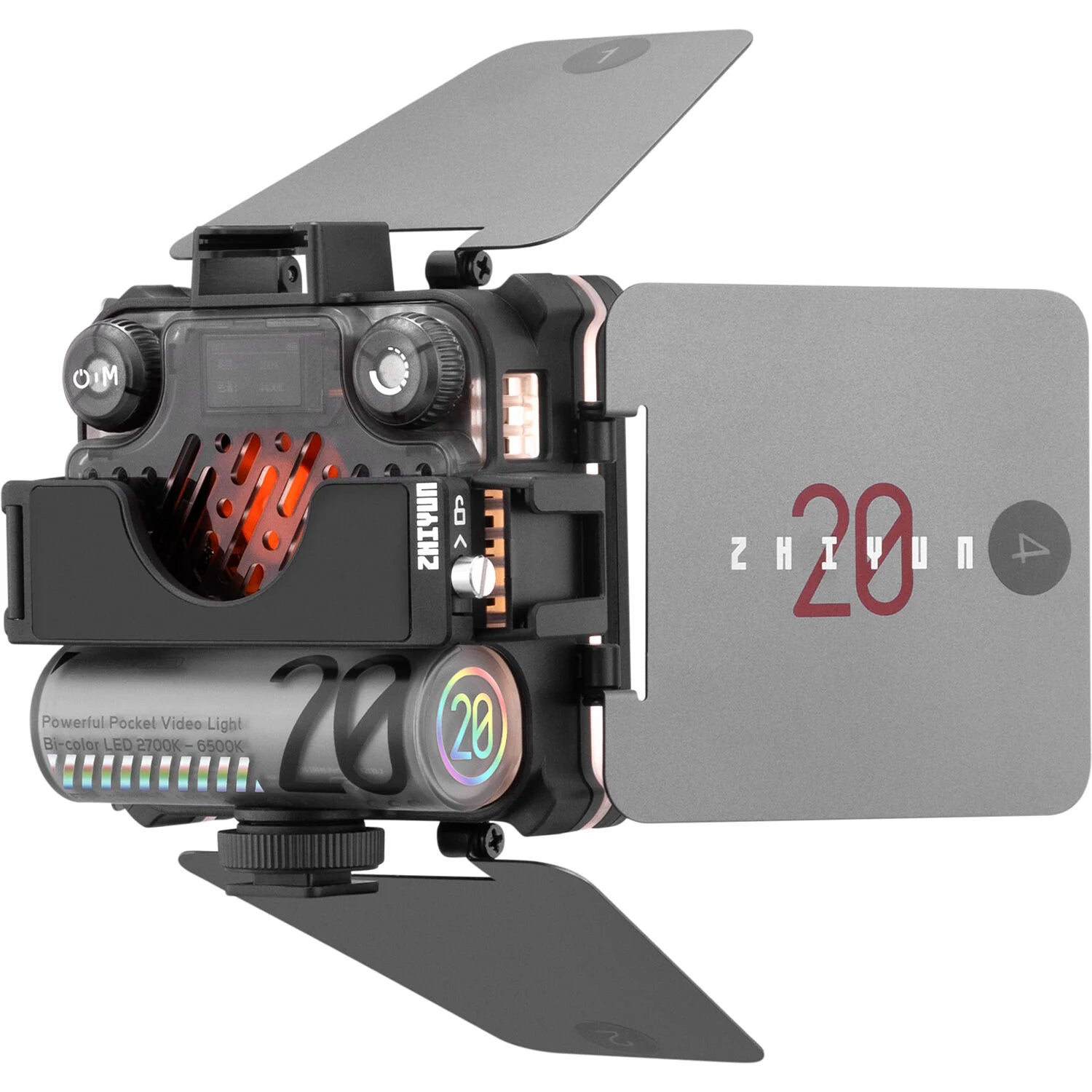 Zhiyun Fiveray M20 RGB LED light combo with full color spectrum and adjustable brightness.