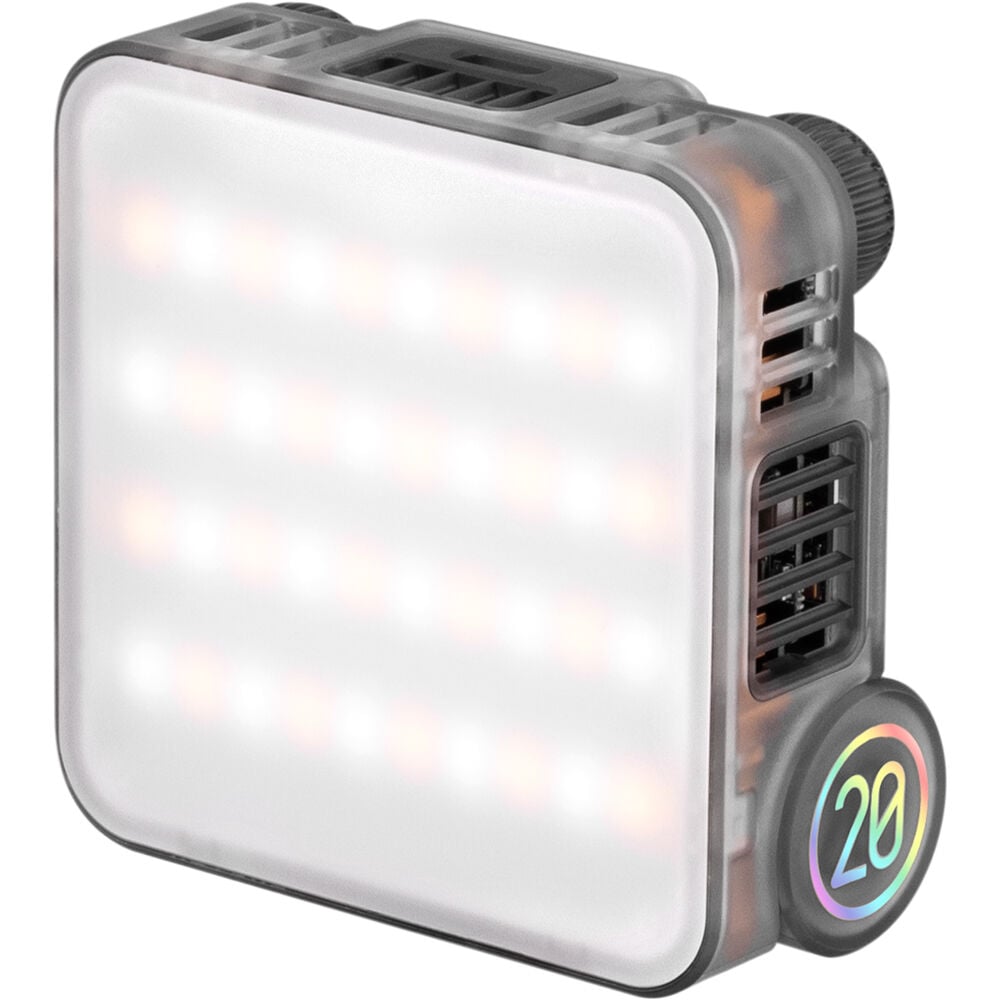 Zhiyun Fiveray M20 RGB LED light combo with full color spectrum and adjustable brightness.