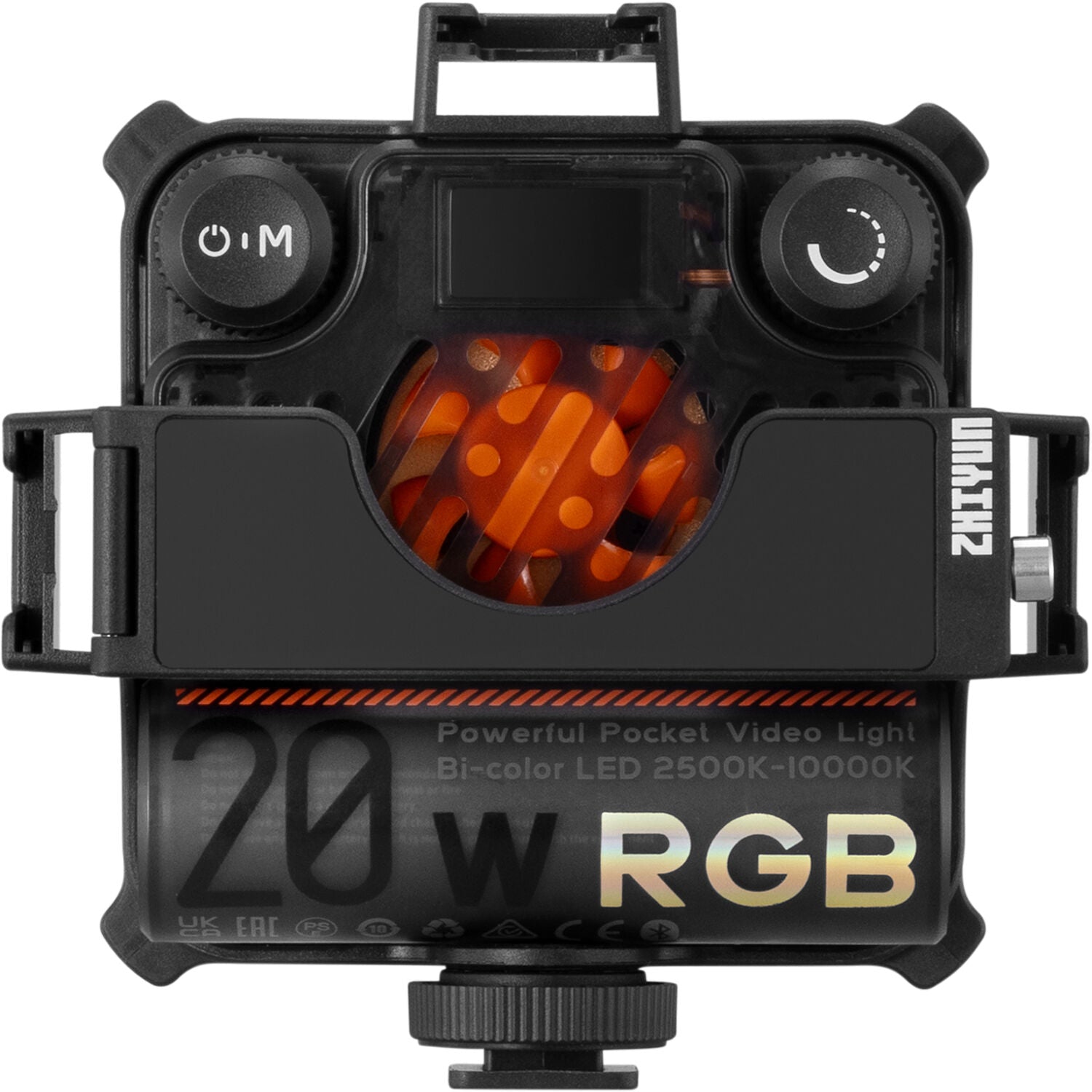 Zhiyun Fiveray M20C RGB LED light combo with adjustable color temperature and RGB modes.