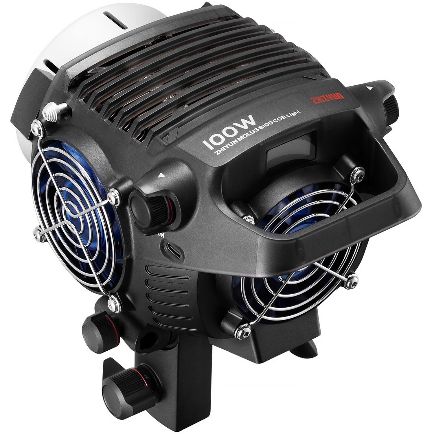 Zhiyun Molus B100 100 W bi-color COB LED monolight — compact black fixture with integrated reflector and Bowens-mount front.