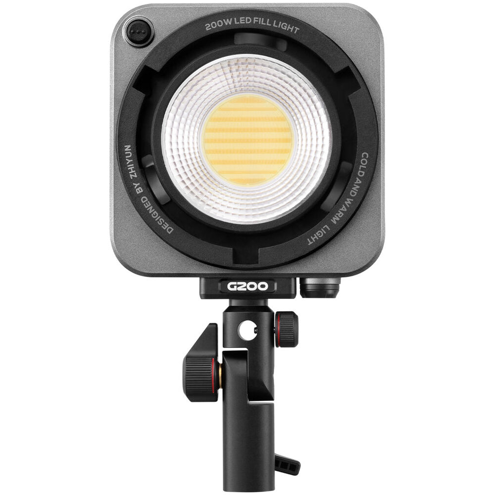 Zhiyun Molus G200 bi-color LED light — compact square COB fixture on articulated mount.