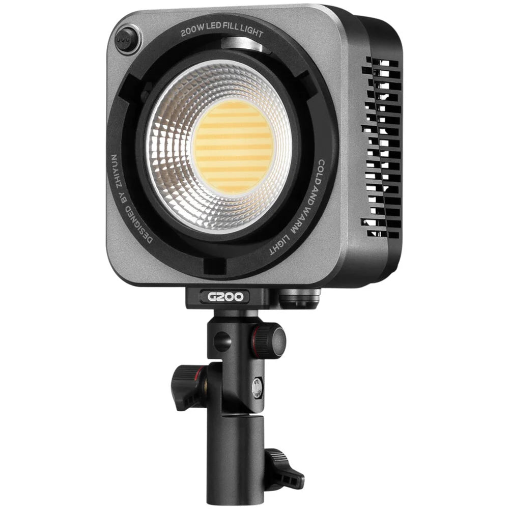 Zhiyun Molus G200 bi-color LED light — compact square COB fixture on articulated mount.