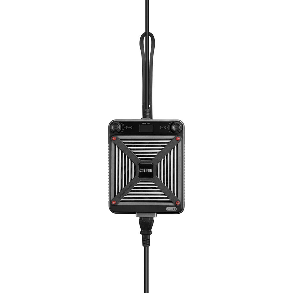 Zhiyun Molus G200 bi-color LED light — compact square COB fixture on articulated mount.