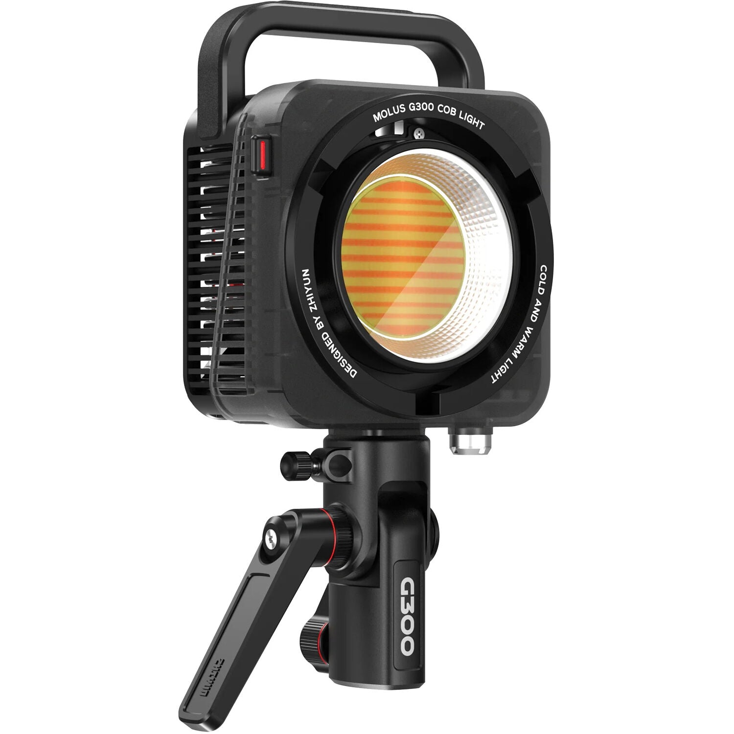 The Zhiyun Molus G300 COB Light is a powerful continuous lighting fixture for film and video production, featuring a separate light/controller design with a wide color temperature range and an advanced cooling system.