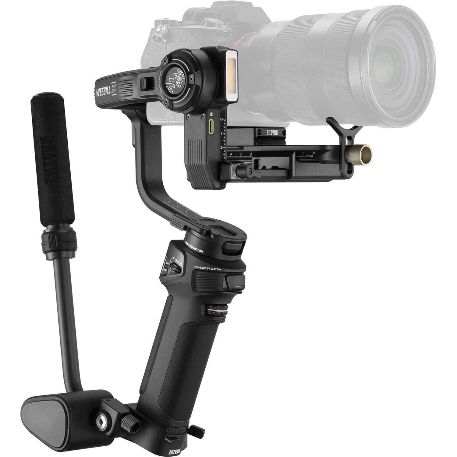 Elevate your shoots with the Zhiyun Weebill 3S Combo. It offers smooth stabilisation, versatile filming modes, and a sling grip for effortless control.
