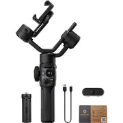 Camera stabilizer with accessories on a white background